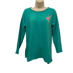 Crown and Ivy Flamingo Sweatshirt Top Teal Beach Size Small So Cute!